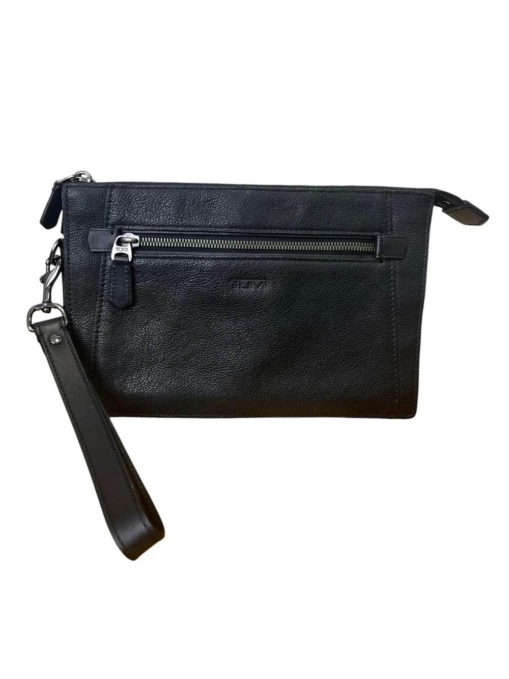 TUMI Beacon Hill 68501D Black Leather Double Zip Top Clutch Wristlet